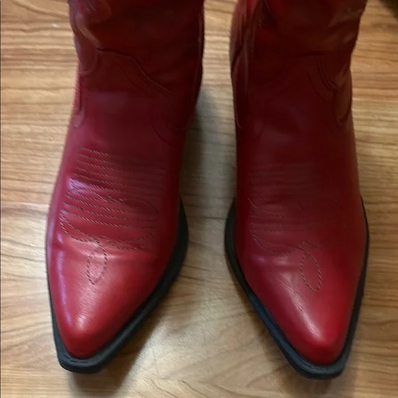 Madden Girl Red Heeled Boots with Western Flair - Picture 2 of 5